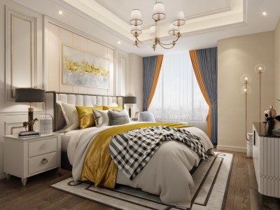 现代偏欧式主卧3D模型下载